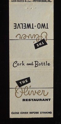 1950s Oliver Restaurant Cork and Bottle Oliver Two-Twelve Corner Pittsburgh PA