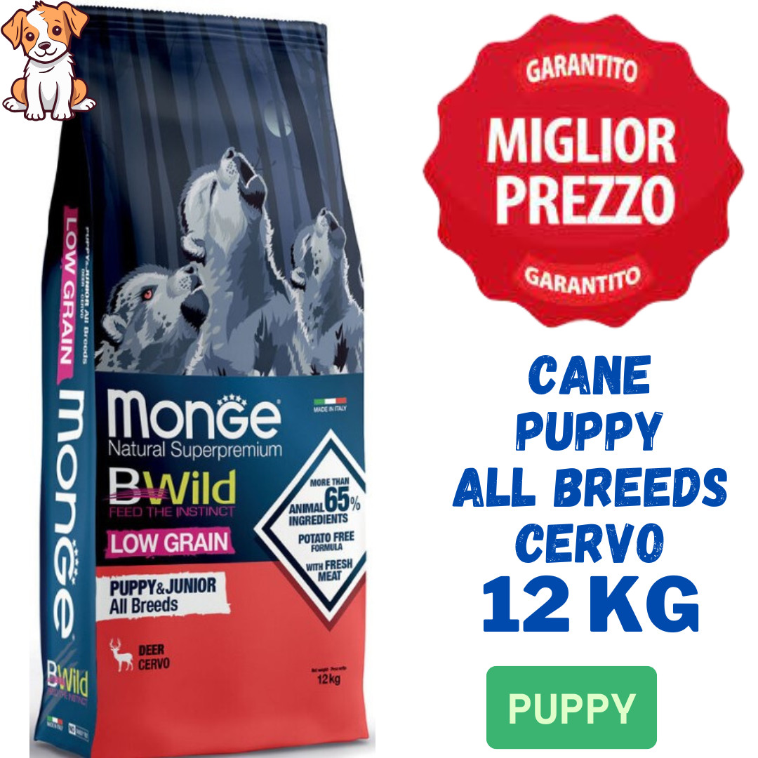 Monge BWild Puppy Cervo 12kg: Crocchette Low Grain per Cuccioli