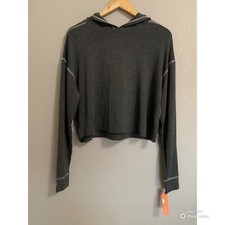 Colsie Cropped Hoodie Shirt Size Small Dark Gray Long Sleeve Loungewear NWT