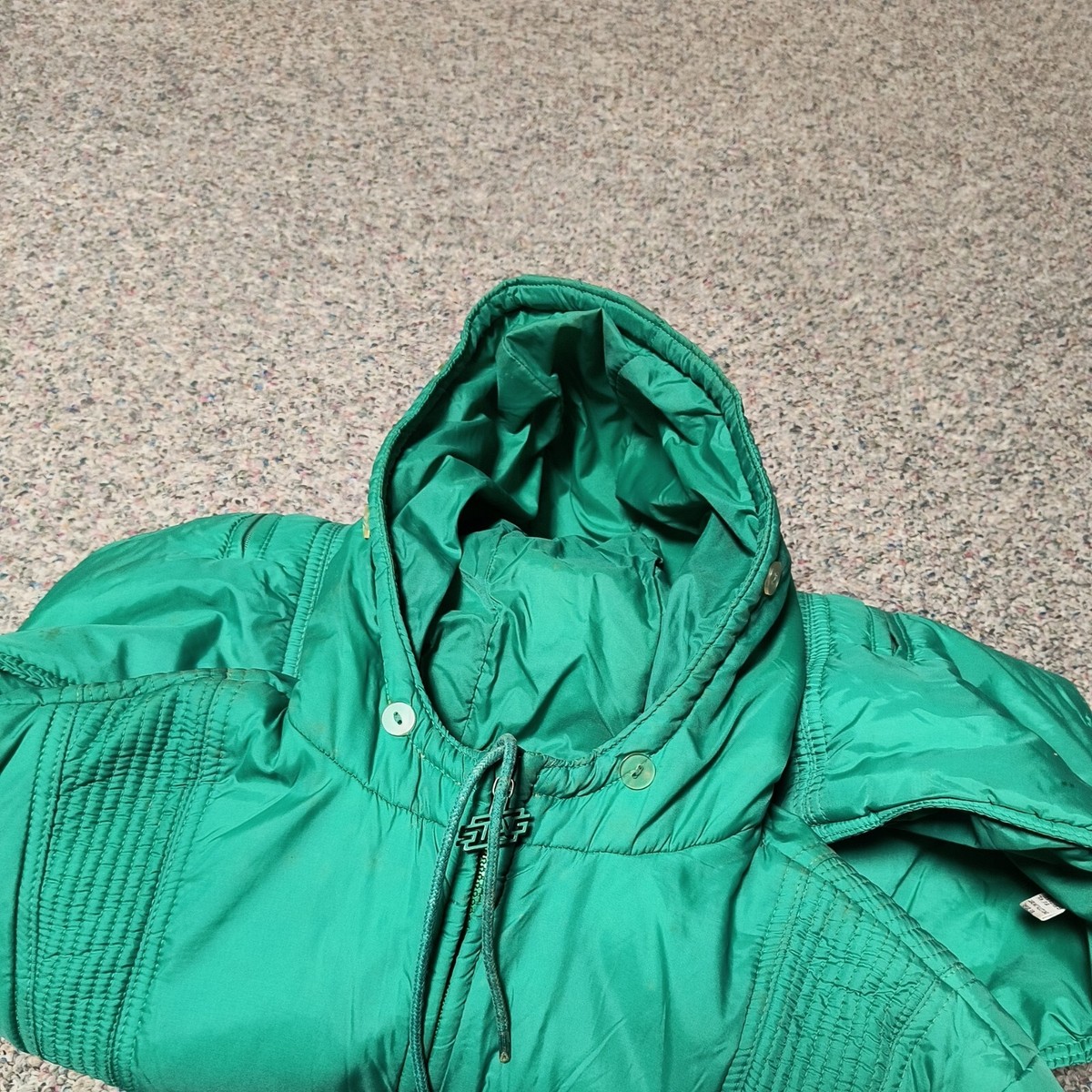 Vintage White Stag Hooded Ski Jacket, Womens XL Green W/Belt