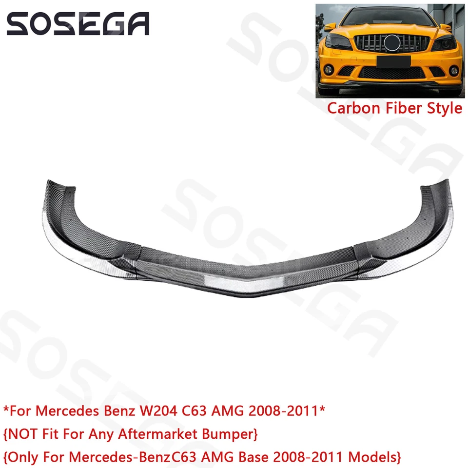 Kit de 3 piezas de labios de parachoques delantero de fibra de carbono para Mercedes Benz W204 C63 AMG 2008-2011 Foto 2 de 4