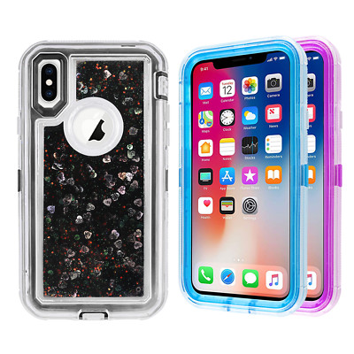 For Apple iPhone XS X Glitter Liquid Defender Clear Bling Quicksand Case Cover