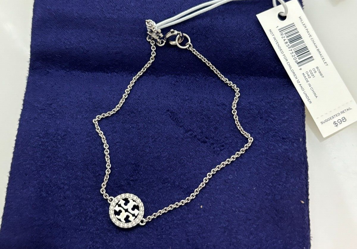 Tory Burch Miller Pave Chain Bracelet (Silver/Crystal) NWT | eBay