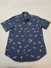 TOPMAN Shirt Mens Medium Blue Button Up Birds...