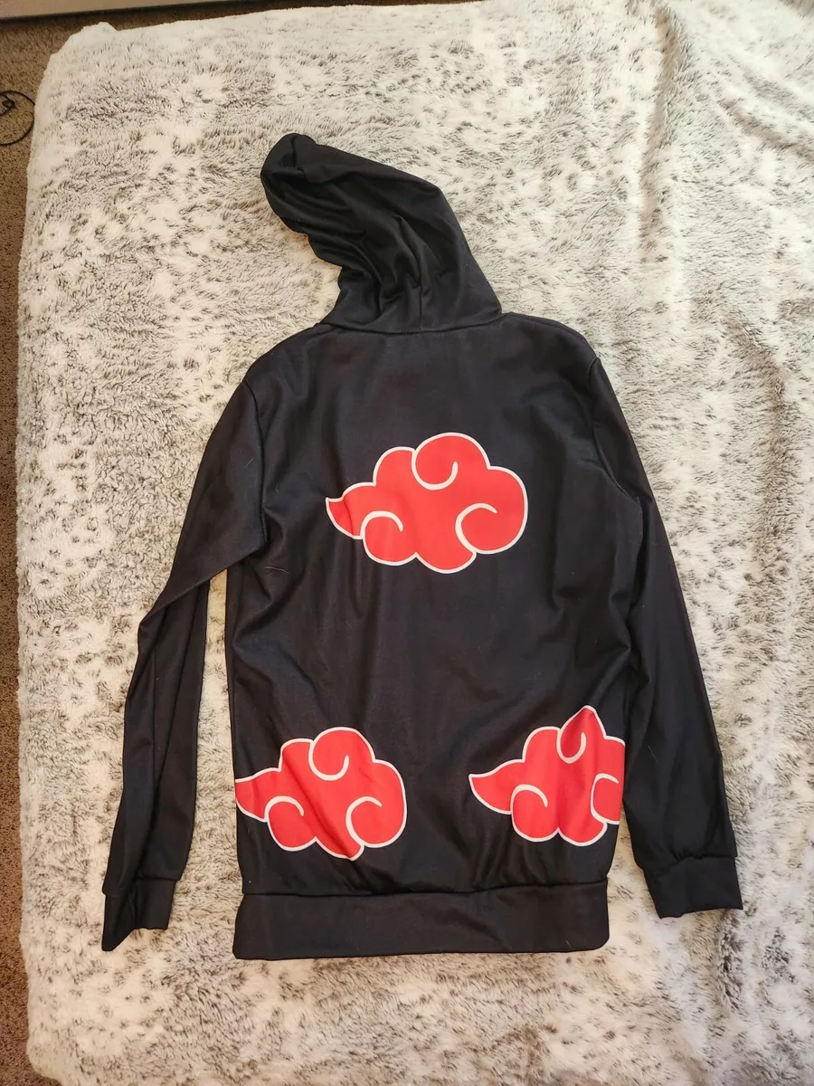 Naruto Saske Cloud Symbols Anime Hoodie Black Red Sweatshirt