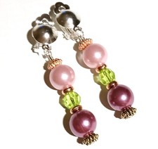 Ohrclips Clips mauve rosé grün silberf 6,2 cm lang