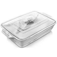 MALACASA Large Casserole Dish with Lid, 4.4 Quart Ceramic Baking Dish for Ove...