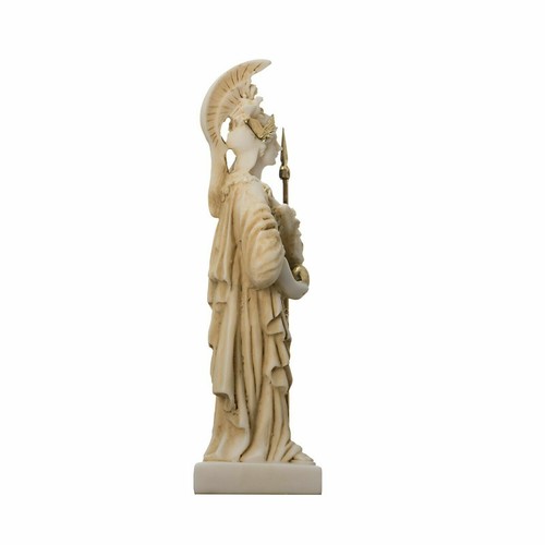 Athena with Owl Goddess of wisdom and war Alabaster Gold tone Statue 6.29" - Picture 4 of 8