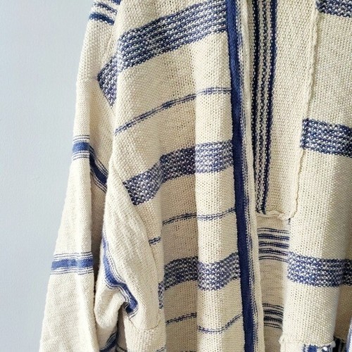 J.Jill Long Cotton Cardigan Sweater Jacket Blue and Ivory Stripe Size Large - Picture 3 of 4