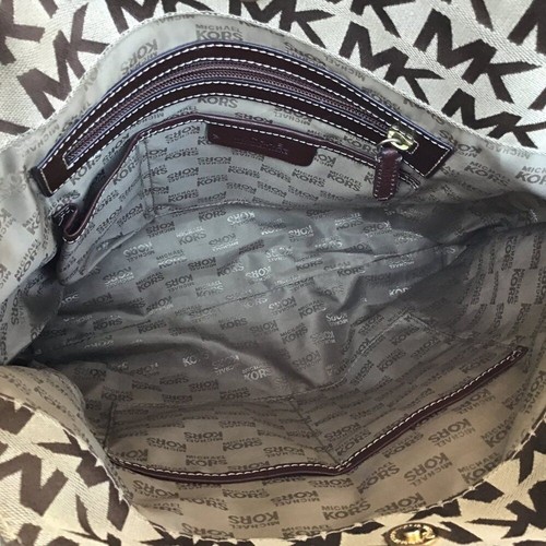 Michael Kors Canvas Jet Set Monogram Logo Print Shoulder Tote Bag - Picture 7 of 14
