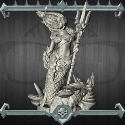 Merfolk | Mermaid Warrior Princess | Miniature for Tabletop games like D&D and W