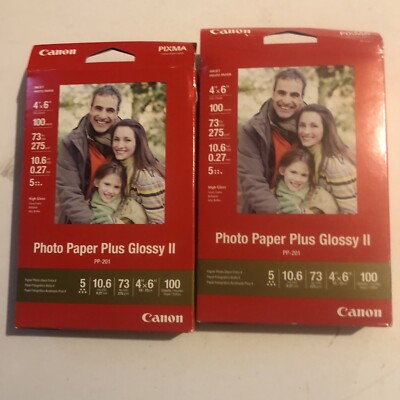 2 ~ Canon Pixma PP201 Photo Paper Plus Glossy ll 4x6 200 Total Sheets NEW SEALED