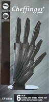 Cheffinger Messer-Set 6 Tlg. MesserstäNder Drehbar Messer Messerblock Schwarz