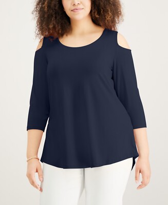 Jm Collection Plus Size Cold-Shoulder Top Sz 3X In Intrepid Blue