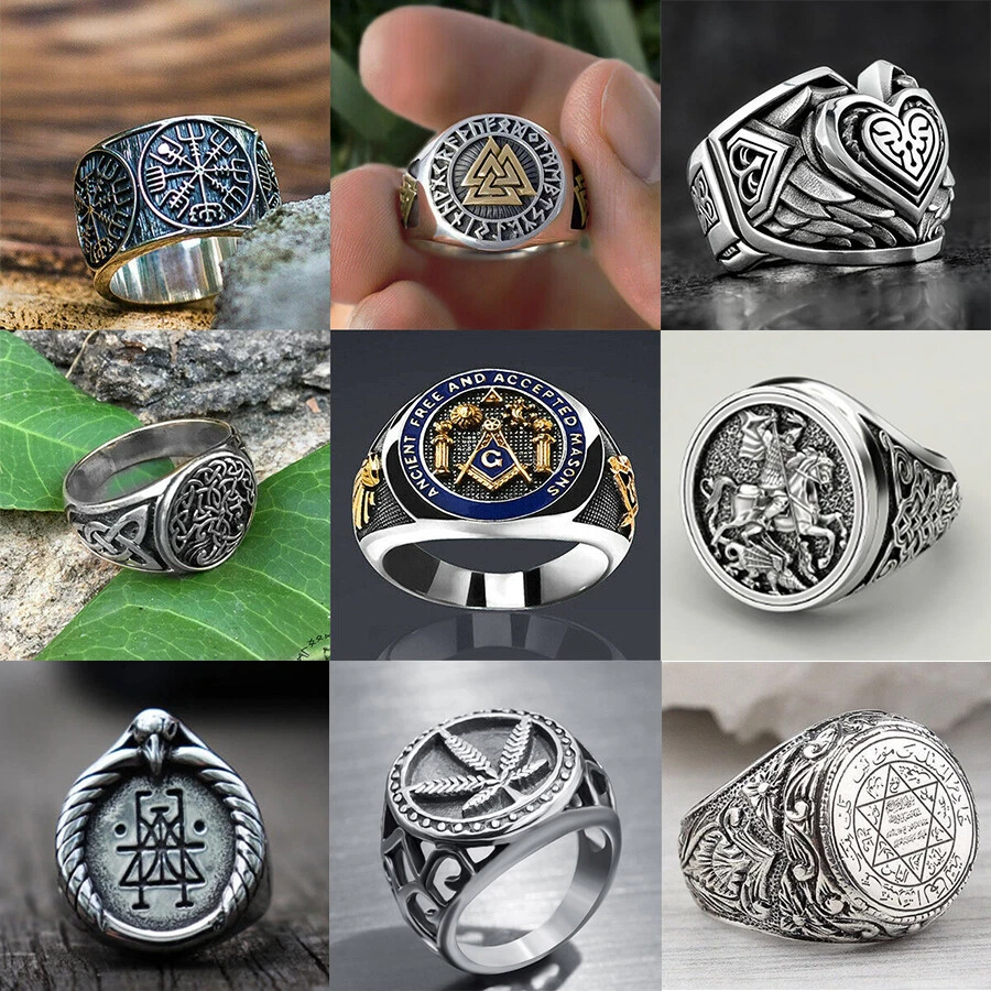 Mens Fashion Viking Ring Punk Stainless Steel Rings Party Jewelry Gift Size 7 13