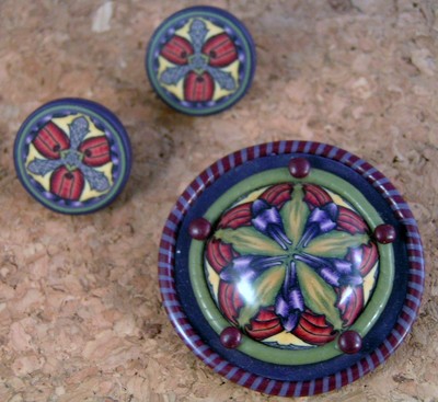 ''Floral Tapestry'' Amazing Artisan Purple & Green Fimo Set ~ Pin & Earrings