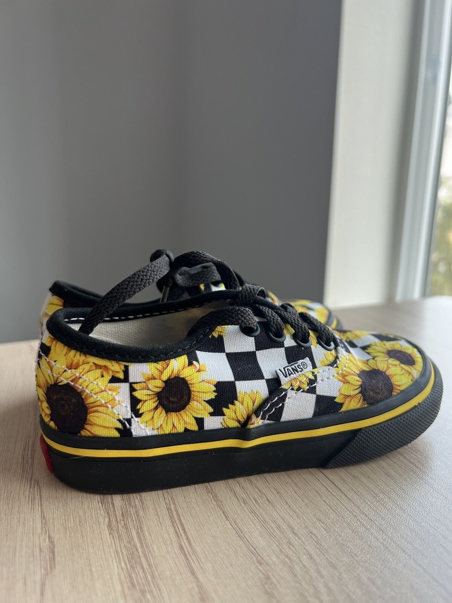 Vans Custom Black and White Checkered Sunflower Shoes Toddler