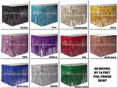 Metallic Foil FRINGE Table SKIRT 30" X 14' Party Decoration Choose Color - Photo 1/4
