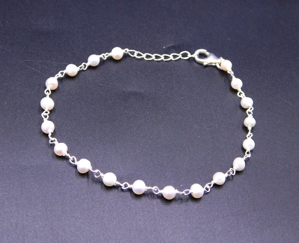 Brazalete de cuentas de piedras preciosas de cabina de perlas naturales de plata de ley 925 de 3,40 Gm tamaño 8,5" Foto 3 de 4