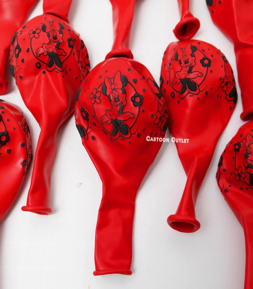 10 Globos Cumpleaños Minnie Mouse Globos Favores Disney Decoración Recuerdos Rojo Foto 3 de 4