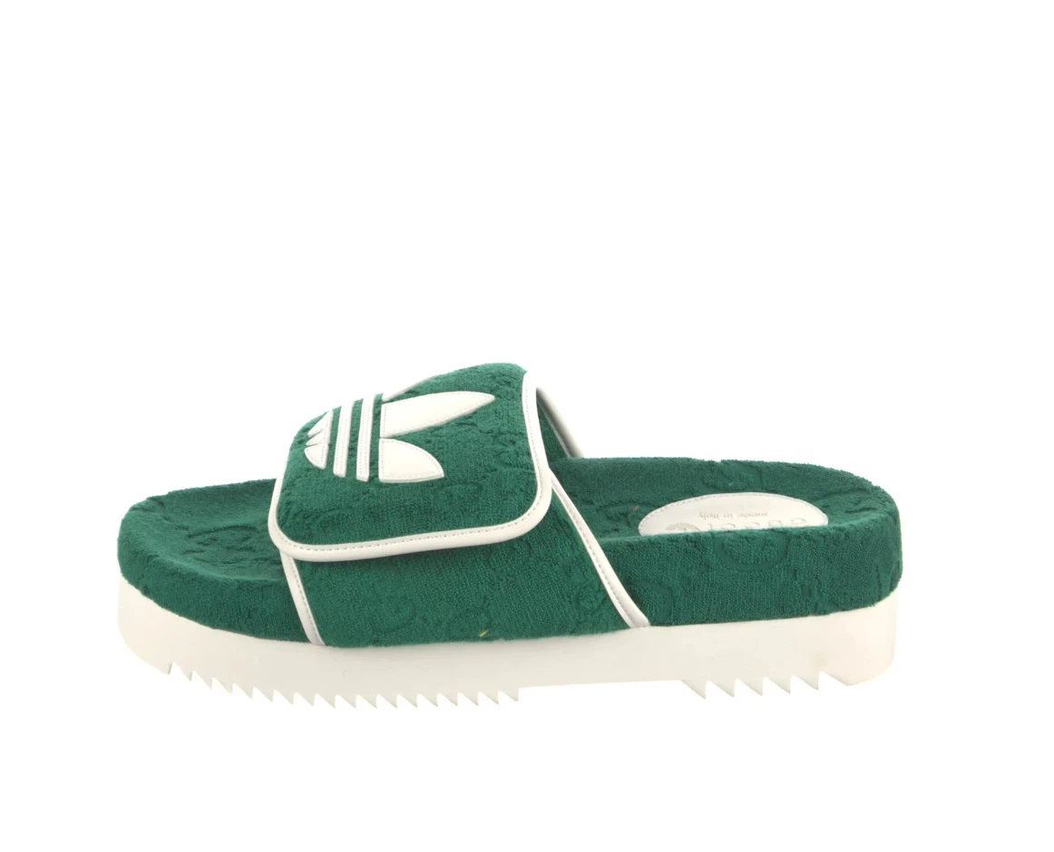 Nuovo sandalo Gucci x Adidas uomo GG platform colore verde cotone EU taglia 39