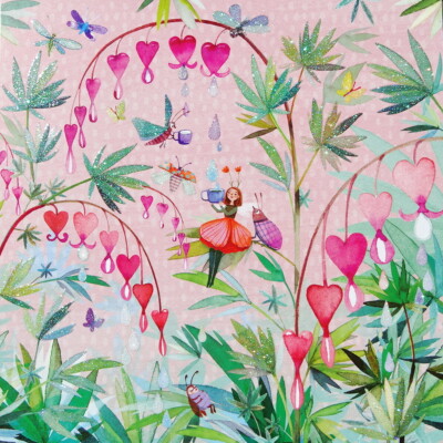 Mila Marquis*Postkarte*14x14*Elfe im tränendem Herz*Blumen*Grußkarte Glitzer
