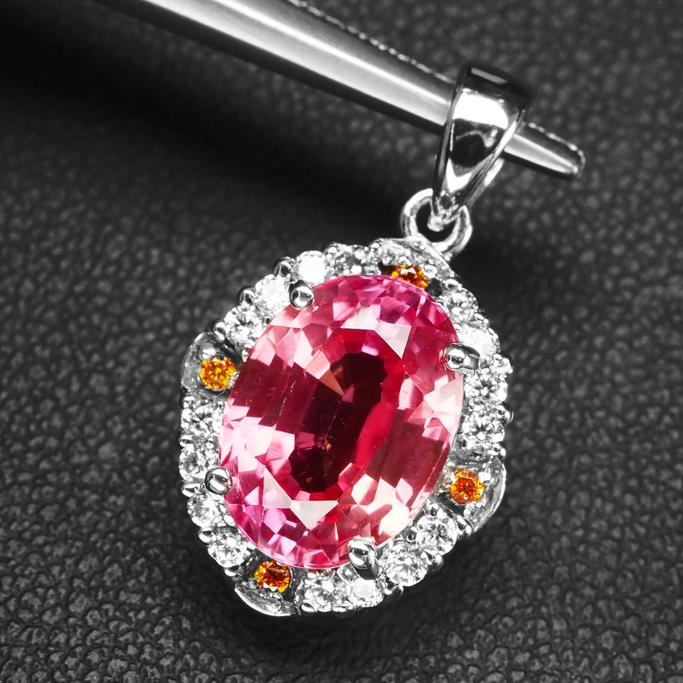 Colgantes hechos a mano vibrantes de turmalina Padparadscha roja de 4,95 quilates de plata de ley 925 Foto 3 de 4