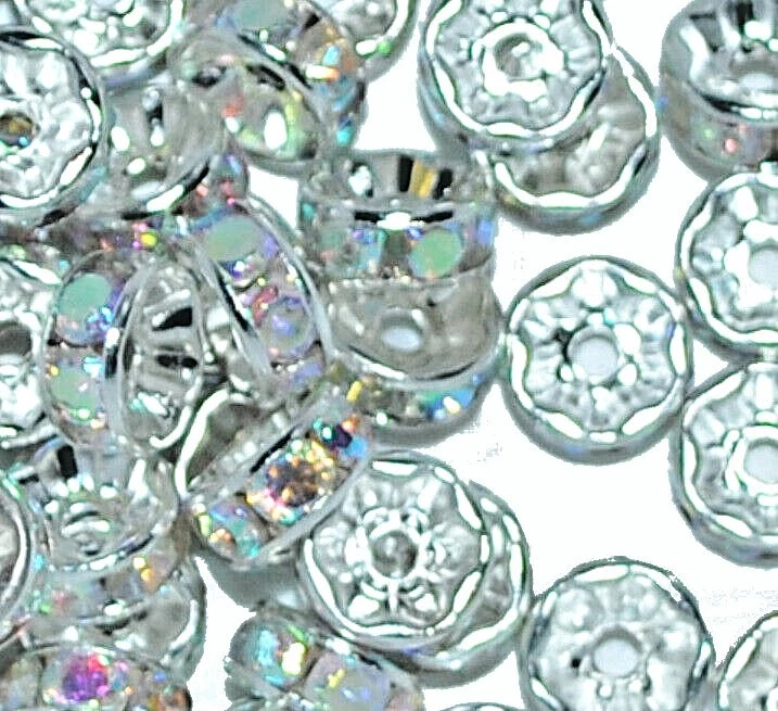 6, 8, 10 mm silver AB clear glass A grade Rhinestone Rondelle spacer beads - Image 3 of 4