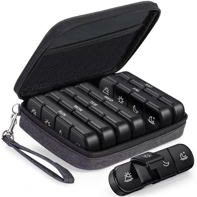 Weekly Pill Organizer 4 Times a Day with a Business Stylish Bag, Portable Pil...