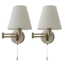 2x Wall Light Fittings Swing Arm Adjustable Lights Tapered Lampshades LED Bulbs