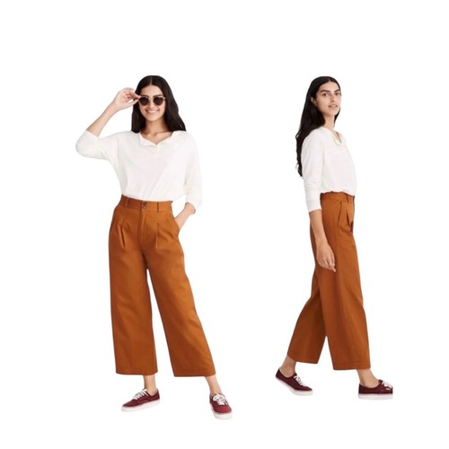 Madewell Pleated Wide-Leg Pants - Rust / Burnt Sienna - Size 00P - Picture 1 of 5