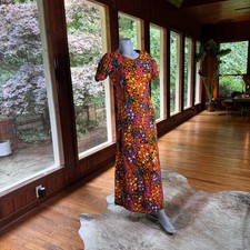 Vintage 1970s Floral Prairie Maxi Dress Puff Sleeves Boho Cottagecore Medium