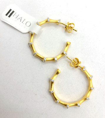 Halo Juwelier Bambus Creolen klein 18k Gold über 925 Sterling Silber