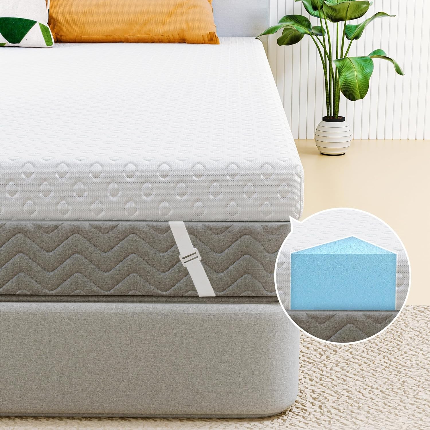 Memory Foam Mattress Topper Queen Size, AprLeaf 3 Inch Queen, Blue, White