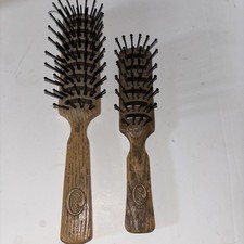 1980s Vintage Goody USA Faux Wood Vented Styling Hair Brush Ball Set Of 2