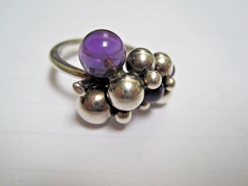 Vintage Georg Jensen sterling silver moonlight grapes amethyst ring