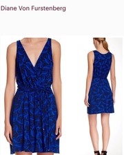 Diane von Furstenberg DVF Oblixe Faux Wrap Dress Blue Tweed Wave Diamond Size 4