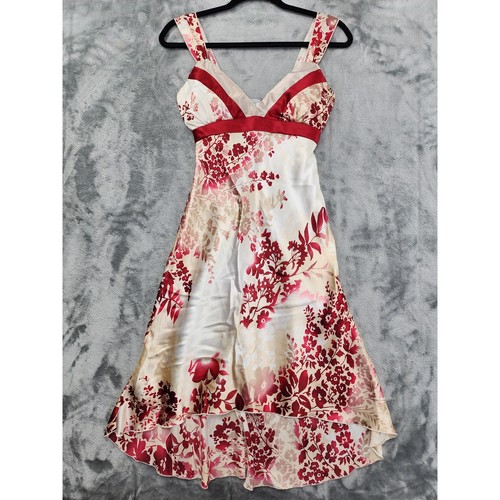 Vintage 90s La Belle Floral Satin Sleeveless High Low Party Dress Size 3 Padded