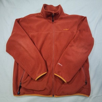 LL Bean Men's Orange Fleece Jacket Size LG Full Zip Polartec Hiking Outdoor