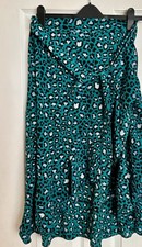 Boohoo Green Leopard Print Wrap Midi Skirt Size 14