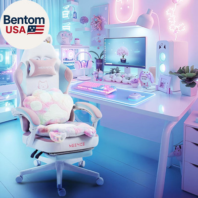 Gaming Chair Cute with Cat Ears Paw Lumbar and Cushion,Ergonomic Computer Chair 