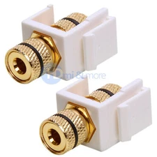 2x Audio Keystone Jack Banana For Speaker Cable Jack Black Ring White