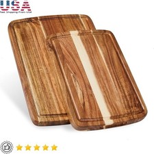 Reversible Acacia Cutting Board Set Small Medium Kitchen Prep Charcuterie Gift