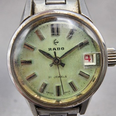 Rado Watch Women 21mm Green Dial Silver Tone Date Manual Wind 781