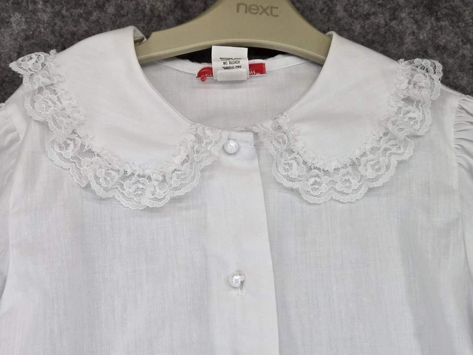 Vintage Shar By Four Blouse Girls 12 White Peter Pan Lace Collar Made USA 80s - Image 2 of 4