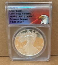 2025 -w Silver Eagle Laser Privy # 125/187 (advance Release) Pr70 Dcam