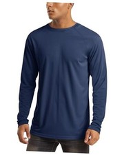 Men's Long Sleeve Shirts UPF 50 UV Sun Protection Athletic Shirts Large Navy