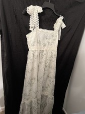 August Sky Women's Dress Size M Empire Waist Maxi Dress White Floral Tie Straps