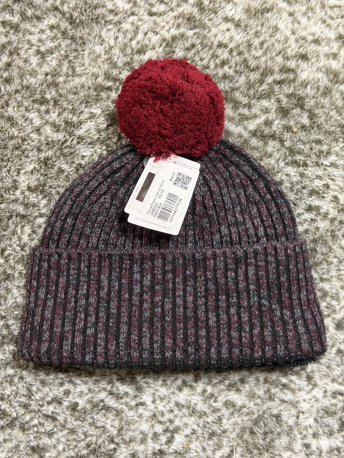 Lululemon Textured Fleece Lined Knit Black Burgundy Beanie New