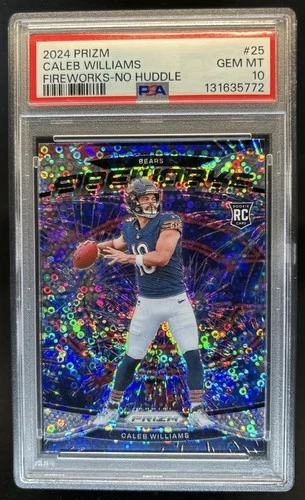 2024 Panini Prizm Caleb Williams Fireworks RC No Huddle Rookie #25 Bears PSA 10